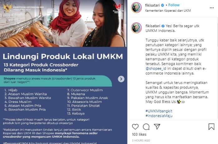 Daftar 13 crossborder yang dilarang masuk ke Indonesia demi melindungi produk lokal UMKM, mulai dari hijab hingga kebaya.*