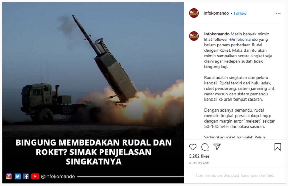 Netizen Bingung Membedakan Rudal dengan Roket, Simak Penjelasan Singkat dari Info Komando
