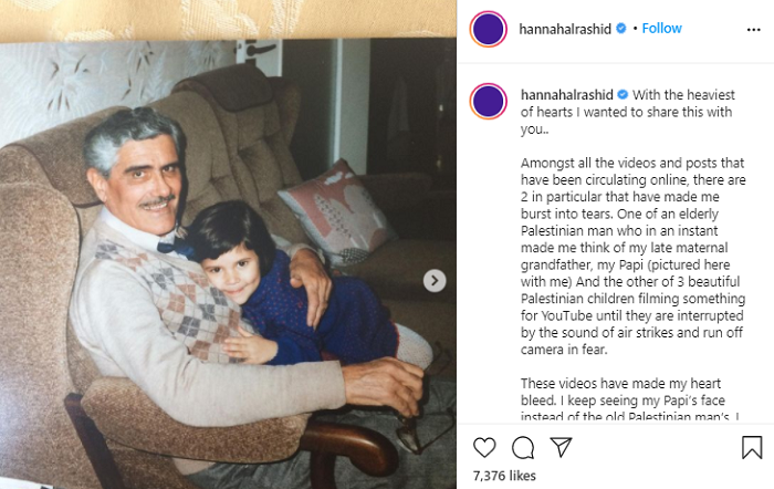 Hannah Al Rashid mengaku rindu pada sang kakek usai dirinya mengunggah video keadaan anak-anak Palestina pasca serangan Israel.*