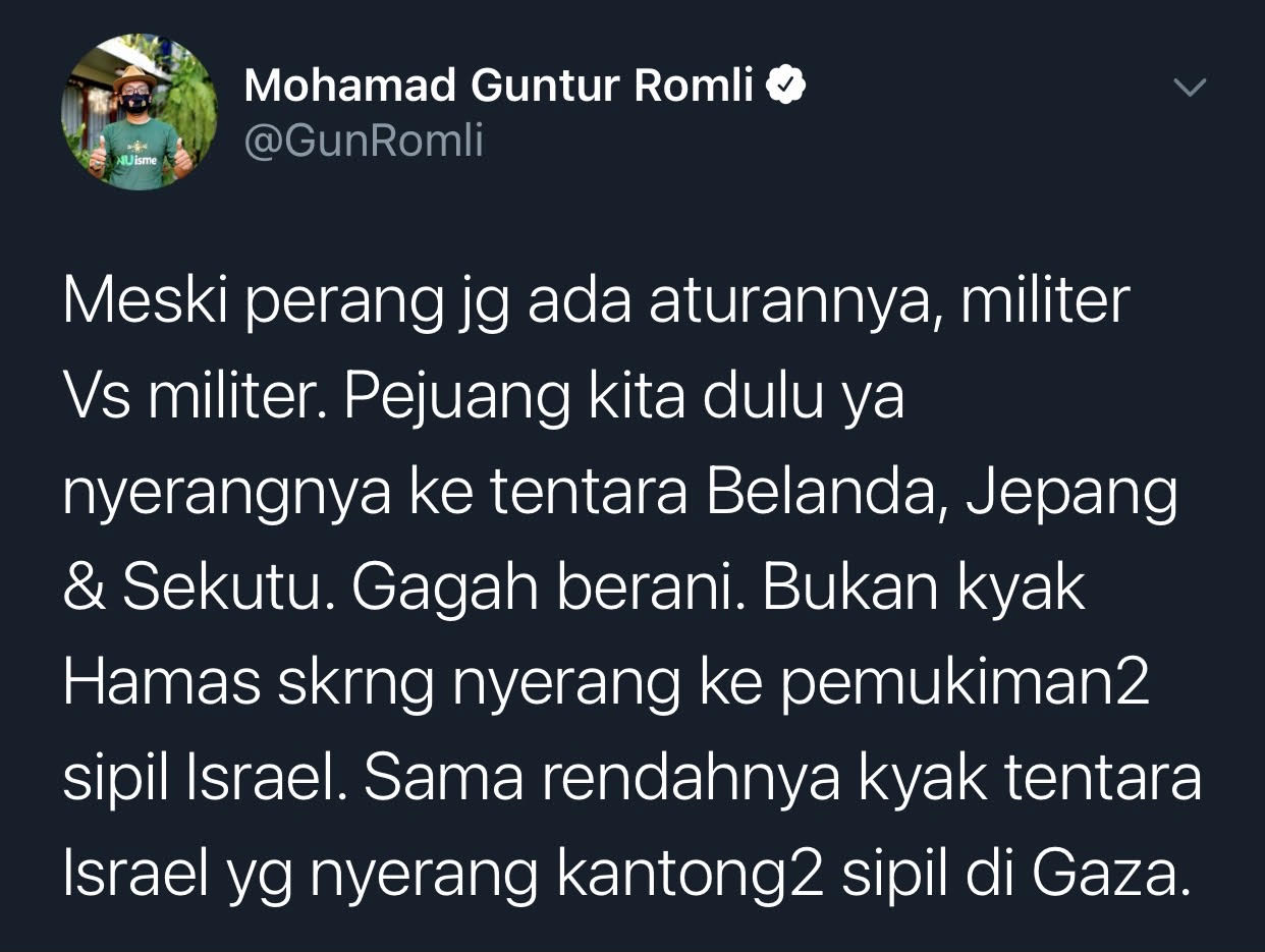 Tangkapan layar cuitan Guntur Romli./Twitter/@GunRomli