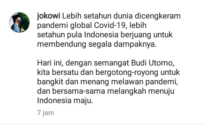 Tangkapan Layar Instagram Presiden Jokowi peringati Harkitnas