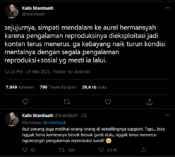 Komentar seorang netizen tentang Aurel Hermansyah keguguran yang dijadikan konten oleh Atta Halilintar.