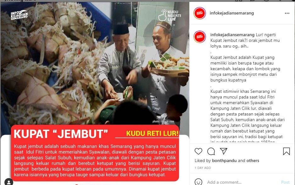 Kupat Jembut untuk acara Syawalan warga Kampung Jaten Cilik Semarang