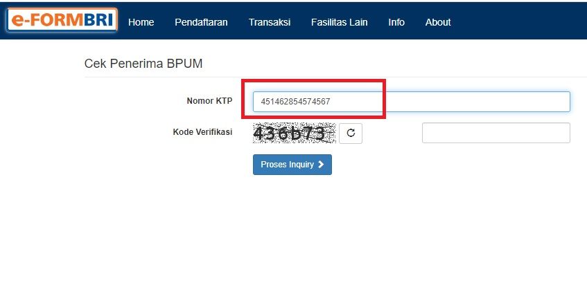 Cara mengisi kode verifikasi Eform BRI/tangkap layer eform.bri.co.id/bpum