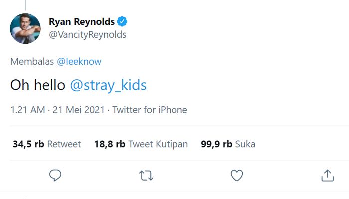 postingan Ryan Reynolds di twitter