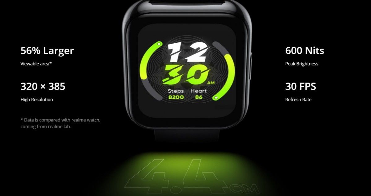 Kualitas layar Realme Watch 2 Pro dengan tingkat kecerahan 600 nits.