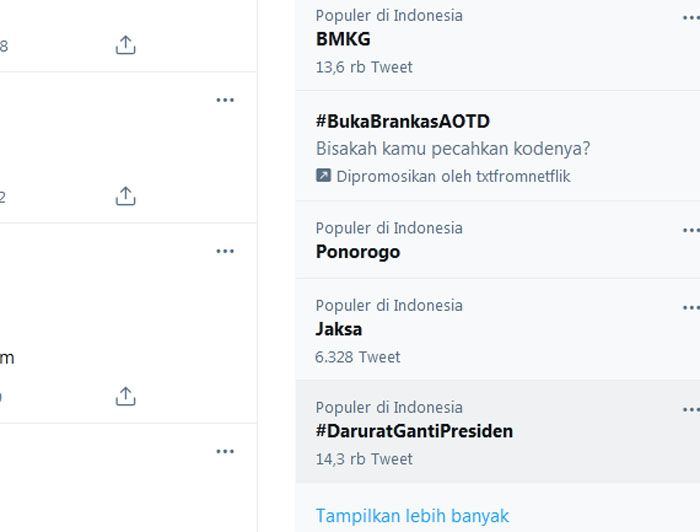 Trending topik di twitter setelah terjadi gempa di Blitar Jawa Timur.