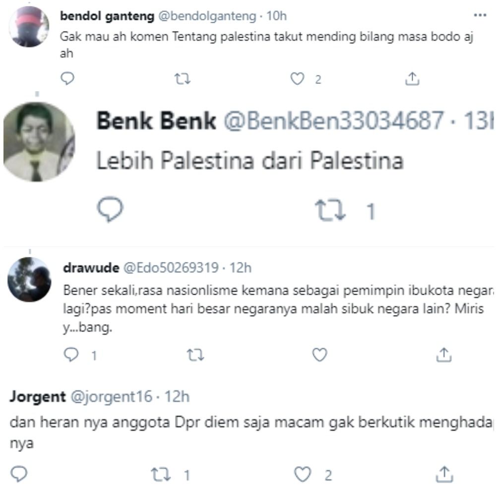 Sejumlah warganet menanggap pernyataan Ferdinand Hutahaean yang kembali mengkritik kebijakan Gubernur DKI Jakarta, Anies Baswedan. Kali ini soal lamu di JPO bernuansa Palestina.*