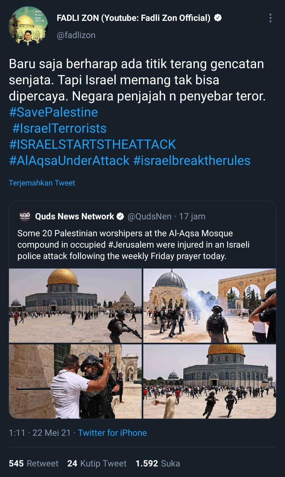 Israel serang warga palestina usai sholat Jumat di Masjid Al Aqsa, Fadli Zon mengungkapkan bahwa Israel memang tak bisa dipercaya