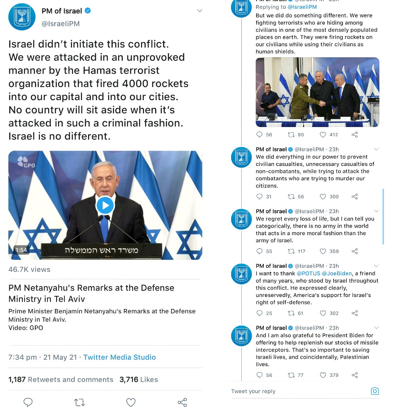 tangkapan layar utas dari akun Twitter @IsraeliPM