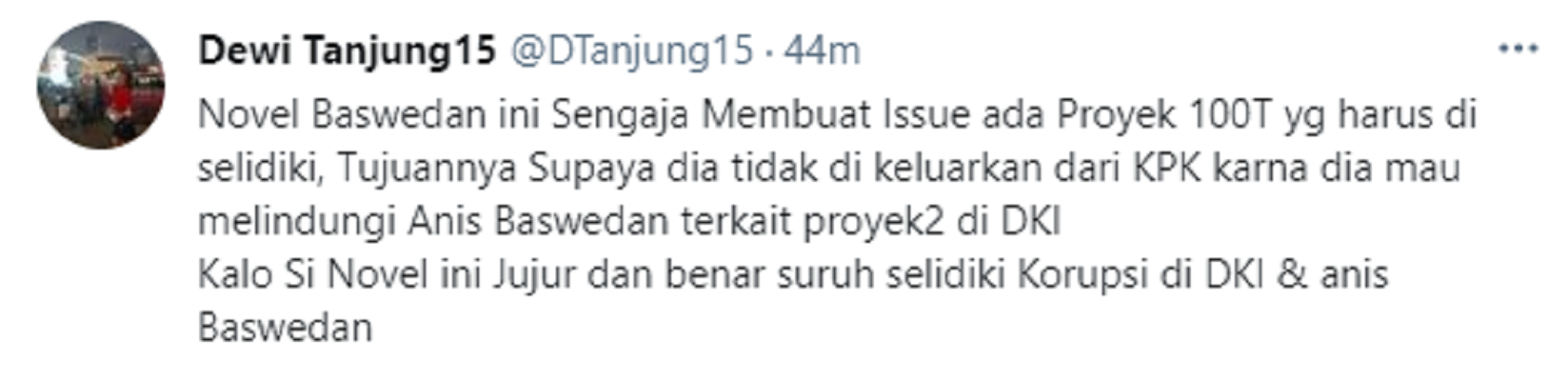 Cuitan Dewi Tanjung soal Novel Baswedan pada Sabtu 22 Mei 2021.