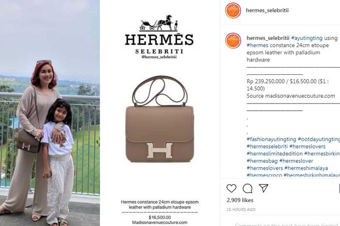 Harga tas Hermes yang dikenakan oleh Ayu Ting Ting.