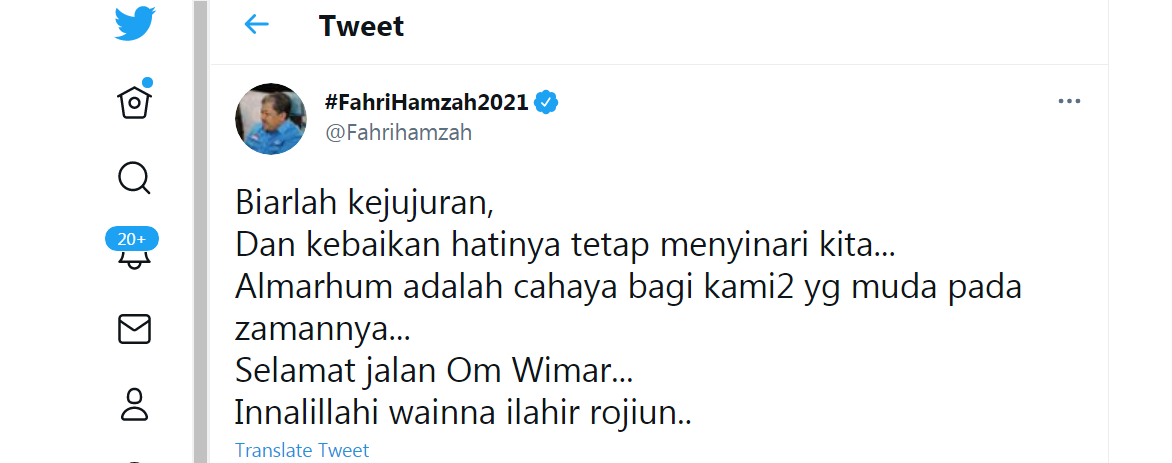 Selamat Jalan Untuk Selamanya, Poltisi Partai Gelora Fahri Hamzah Ucapkan Duka Cita Wafatnya Wimar Witular
