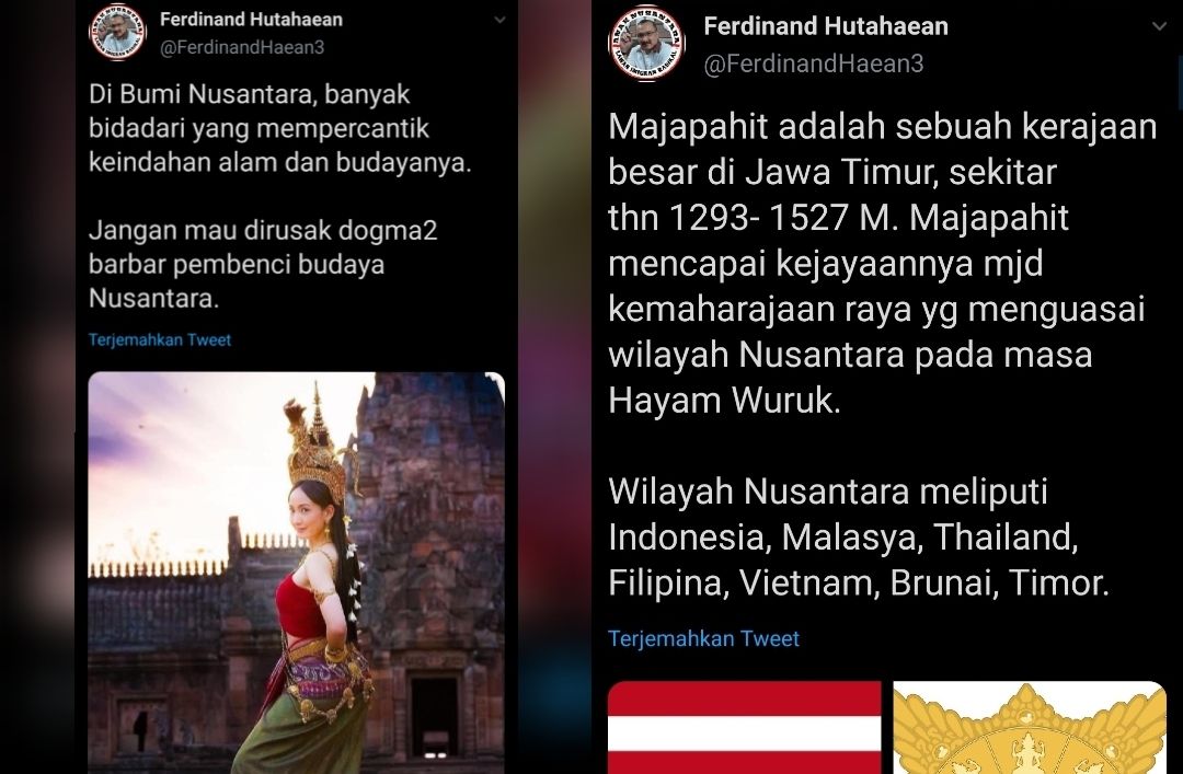 Postingan Ferdinand Hutahaean yang diejek netizen karena sebut Thailand termasuk Nusantara