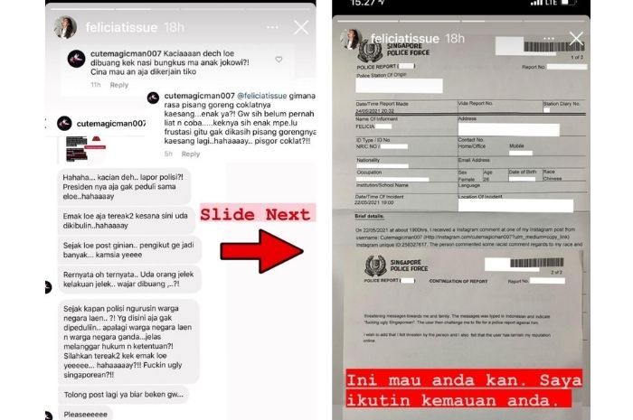 Mantan kekasih Kaesang Pangarep, Felicia Tissue melaporkan oknum netizen yang mengirimkan pesan rasis kepadanya.*