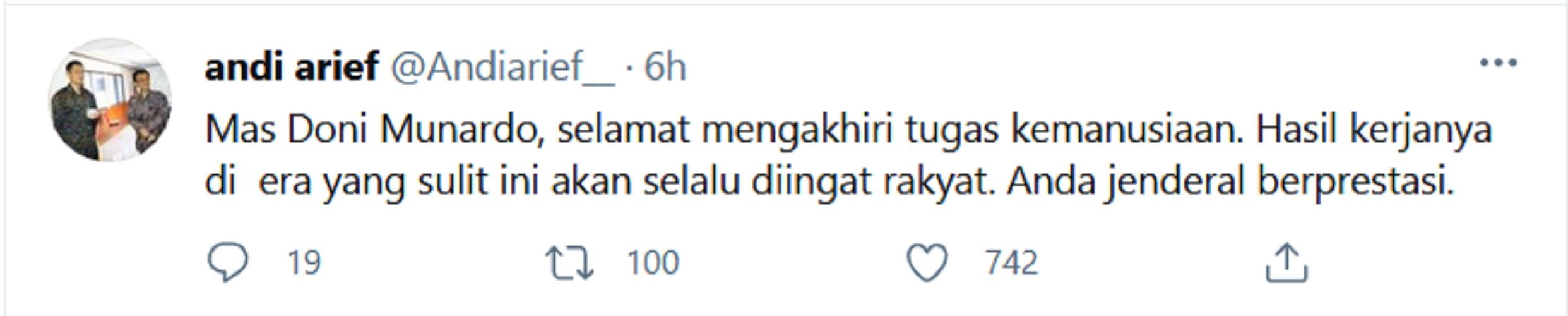 Kasum TNI Gantikan Doni Monardo Jadi Kepala BNPB, Andi Arief : Jasamu Akan Selalu Diingat Rakyat