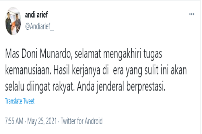 Unggahan Andi Arief terkait Doni Monardo.