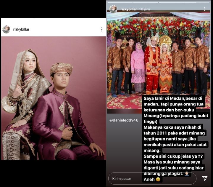 Tangkapan layar Instagram Stories Rizky Billar soal konsep pernikahannya dengan Lesty Kejora./
