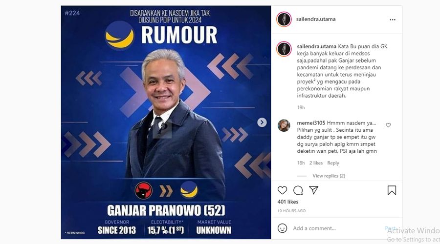 Begini penjelasan soal poster Gubernur Jawa Tengah, Ganjar Pranowo dikabarkan pindah ke Partai Nasdem usai tidak diundang Puan Maharani.*