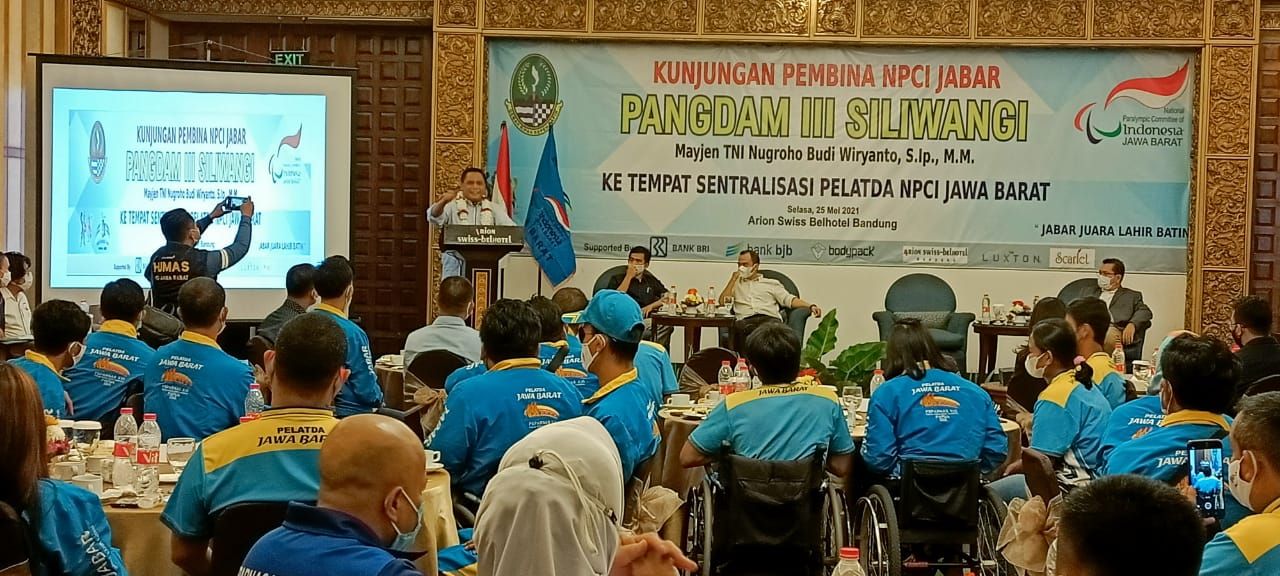 Pembina NPCI Jabar Pangdam III Siliwangi Manjen TNI Nugroho Budi Wiryanto sampaikan pesan dan semangat kepada seluruh atlet.