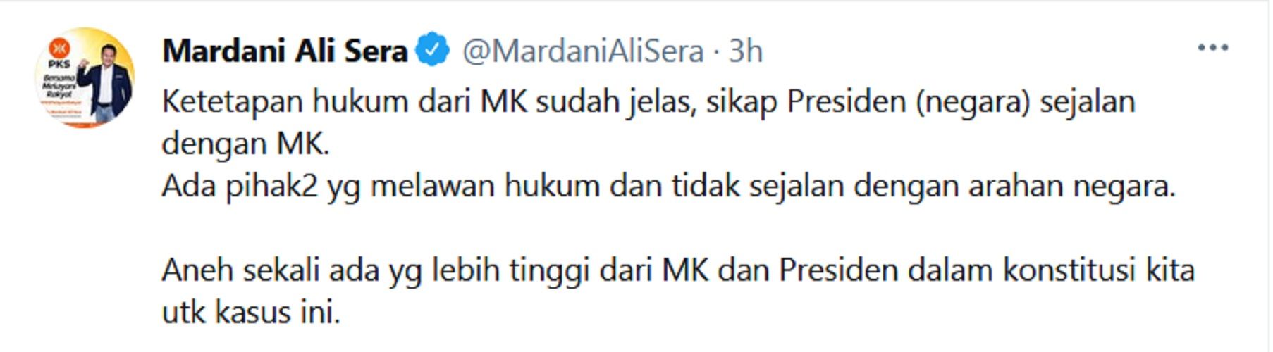Mardani Ali Sera: ada Kekuatan Lebih Tinggi dari Presiden dan MK