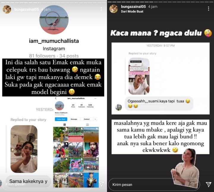 Tangkapan layar Instagram Stories Bunga Zainal./