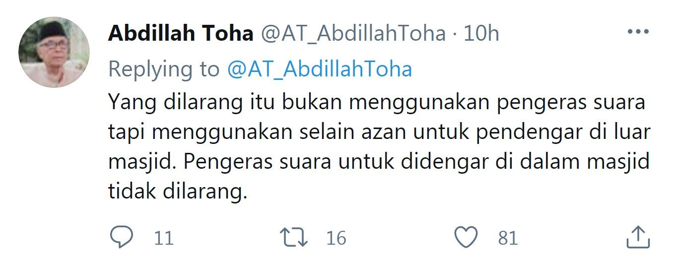Tangkapan layar cuitan Abdillah Toha./Twitter/@AT_AbdillahToha