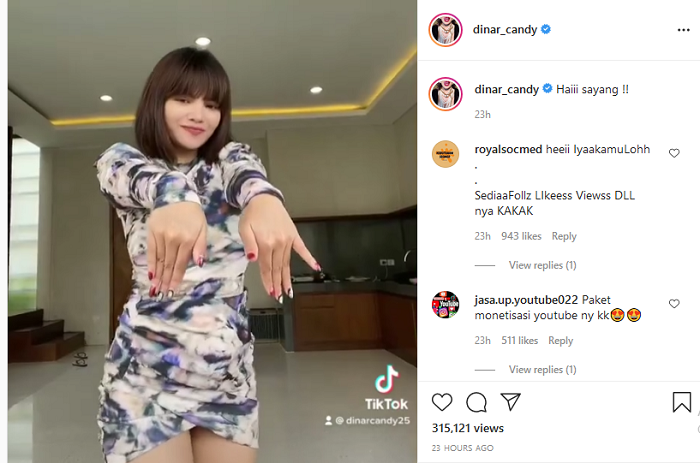 Hasil tangkap layar laman Instagram Dinar Candy