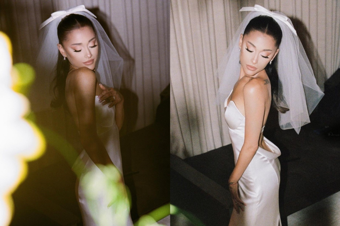 Ariana Grande dalam balutan gaun pengantin 
