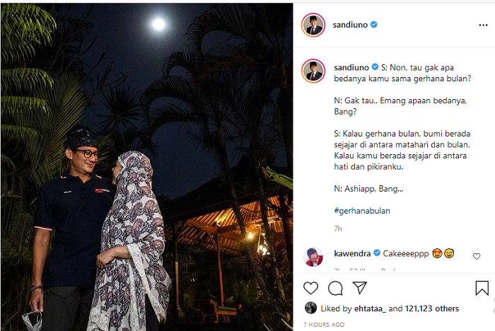 Hasil tangkpa layar laman Instagram Sandiaga Uno