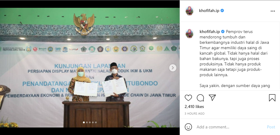Gubernur Jawa Timur Khofifah Indar Parawansa menyebutkan bahwa industri halal di Jawa Timur memiliki daya saing di kancah global.