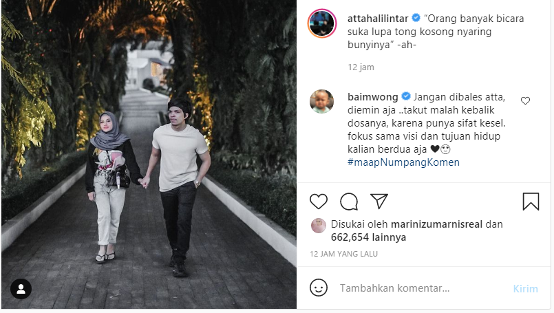 Komentar Baim Wong pada unggahan di akun Instagram Atta Halilintar.