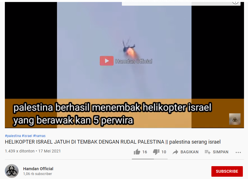 Video yang diklaim sebagai video helikopter Israel yang dirudal Palestina.