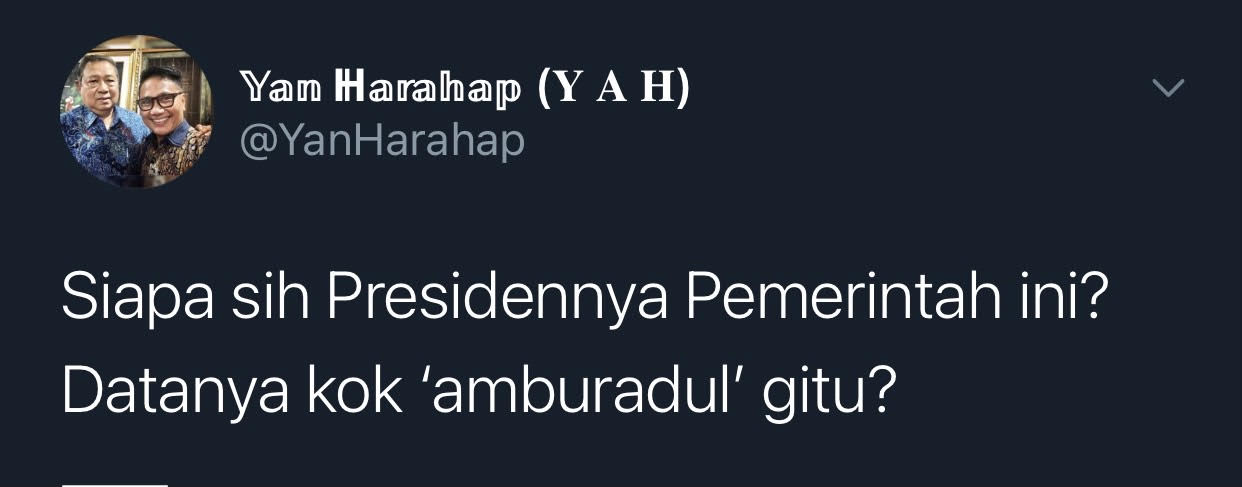 Cuitan Yan Harahap yang merespons pernyataan Presiden Jokowi.