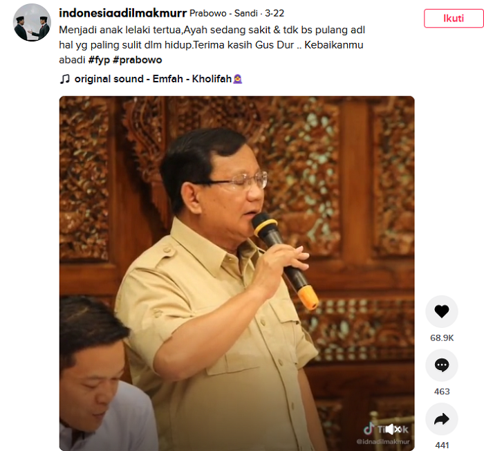 Hasil tangkap layar akun TikTok Indonesia Adil Makmur