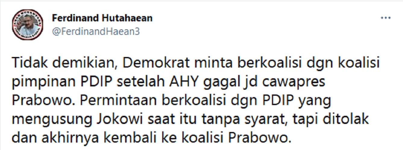 Hubungan PDIP-Demokrat Disoroti, Ferdinand Hutahaean Justru Serang AHY yang Gagal Jadi Cawapres Prabowo