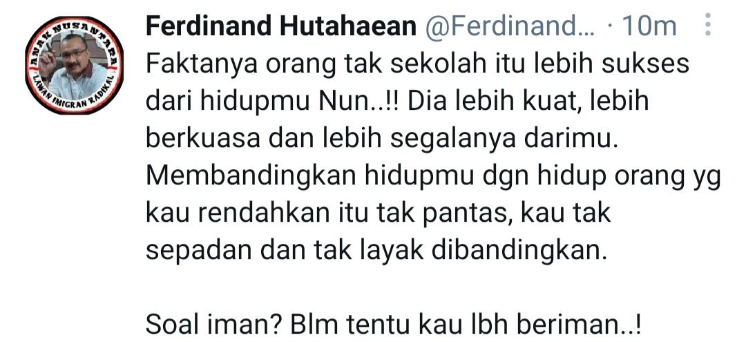Ferdinand Hutahaean semprot Cak Nun yang sebut Megawati tak sekolah.