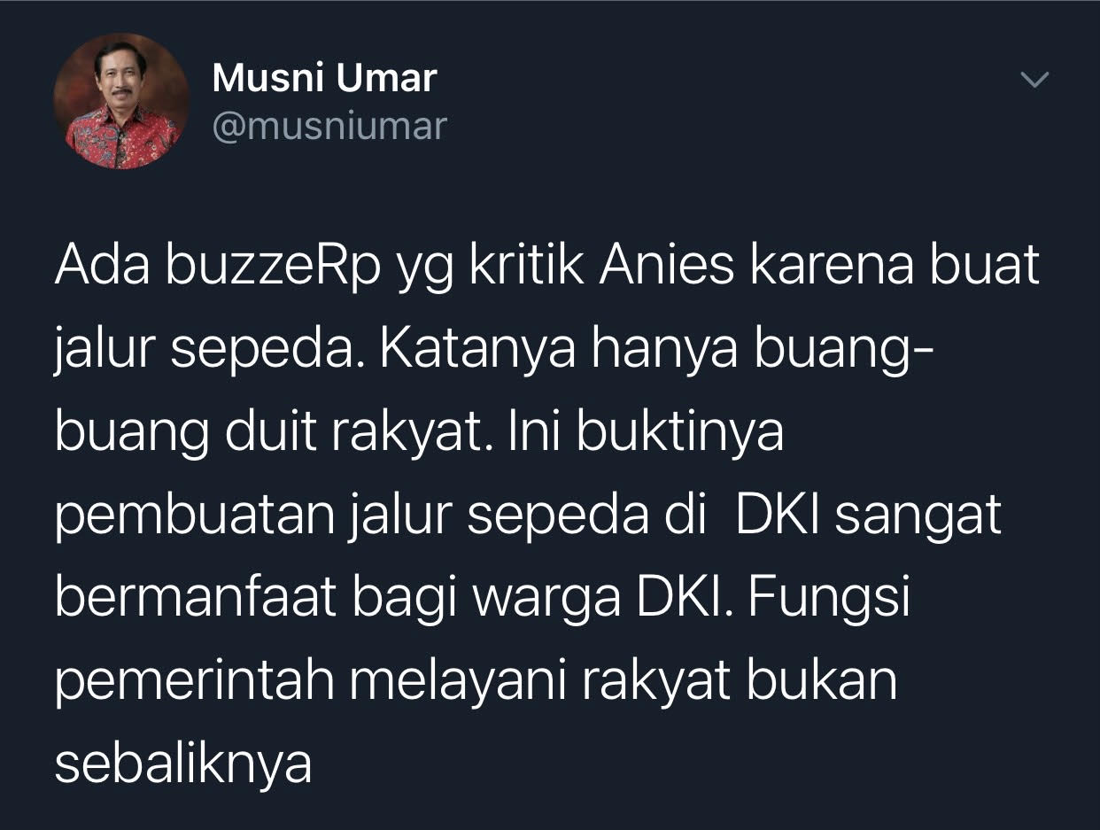 Cuitan Musni Umar yang turut membela Gubernur DKI Jakarta, Anies Baswedan.