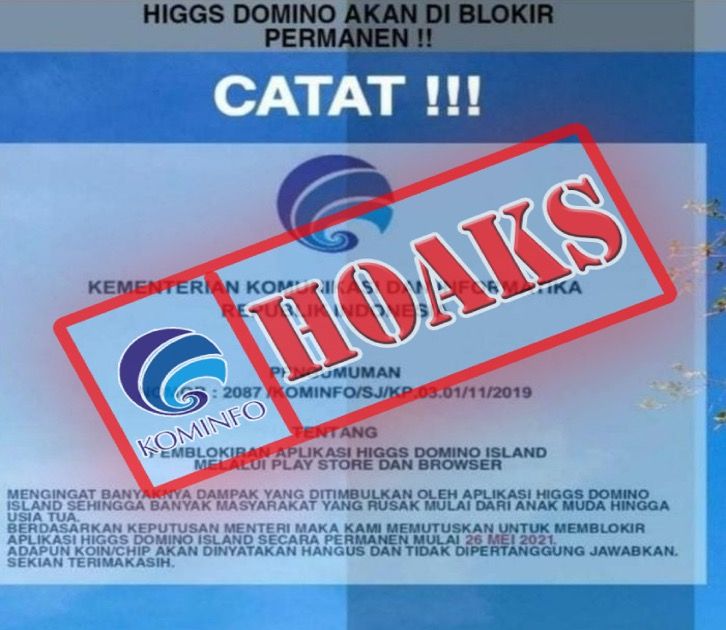 Hoaks pemblokiran Game Slot Higgs Domino Island, Duo Fu Duo Cai, FAFAFA, Dragon dan Panda. 