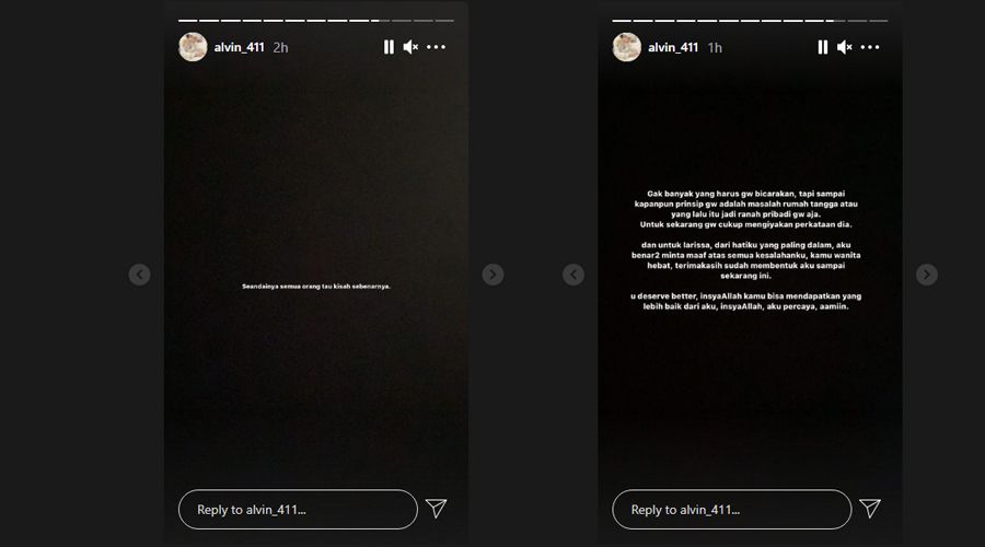tangkapan layar Instagram Story yang diunggah oleh Alvin Faiz