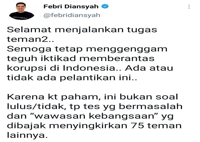 Cuitan Mantan Jubir KPK Febri Diansyah menyoroti TWK KPK yang kontroversial