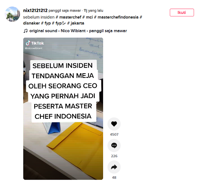 Video Insiden Tendang Meja yang Dilakukan oleh seorang CEO yang dulumya pernah menjadi Peserta Master Chef indonesia./*