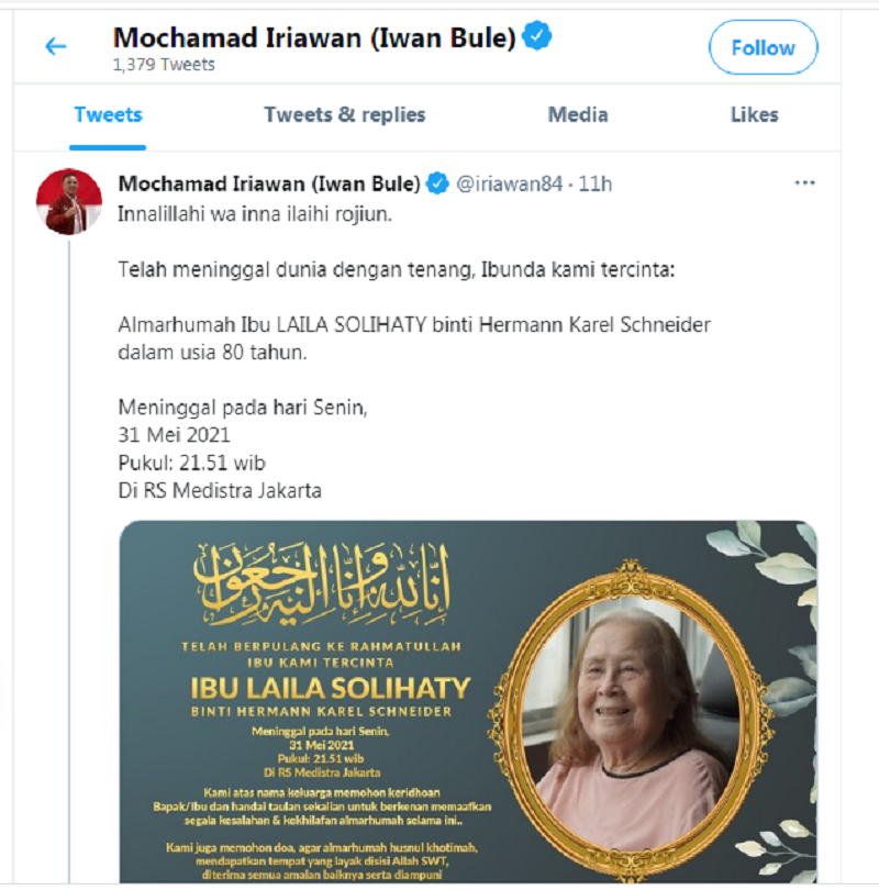  Selamat Jalan Selamanya, Ketum PSSI Mochamad Iriawan Sampaikan Kabar Duka Cita Wafatnya Bunda Laila Solihaty 