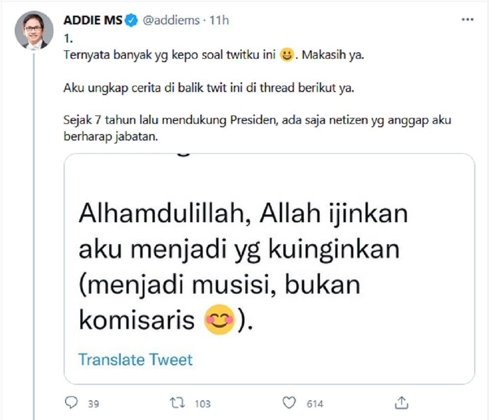 7 Tahun Dukung Jokowi, Addie MS: Terkesan Aku Caper, Berharap Jadi Komisaris