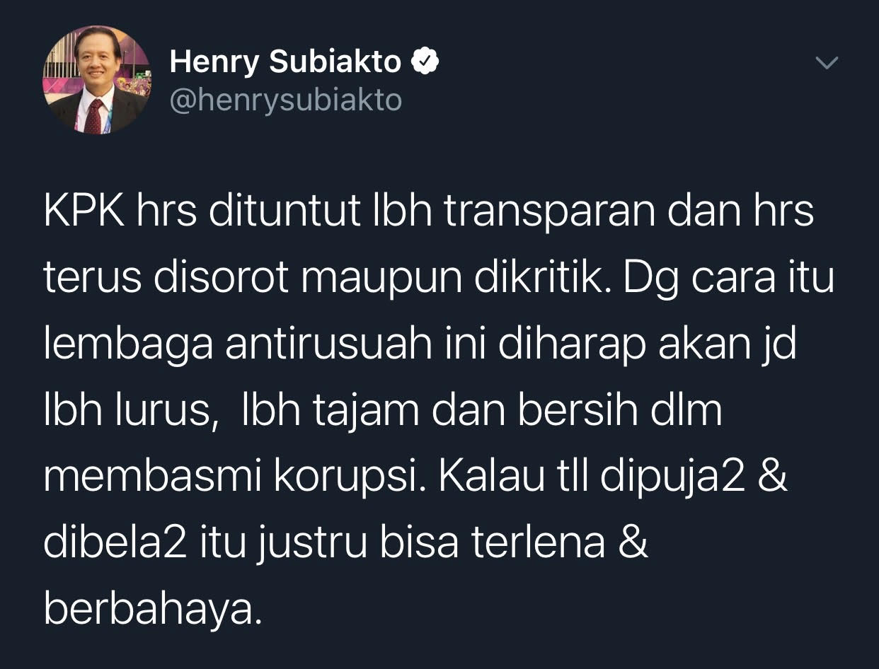 Tangkapan layar cuitan Henry Subiakto./Twitter/@henrysubiakto