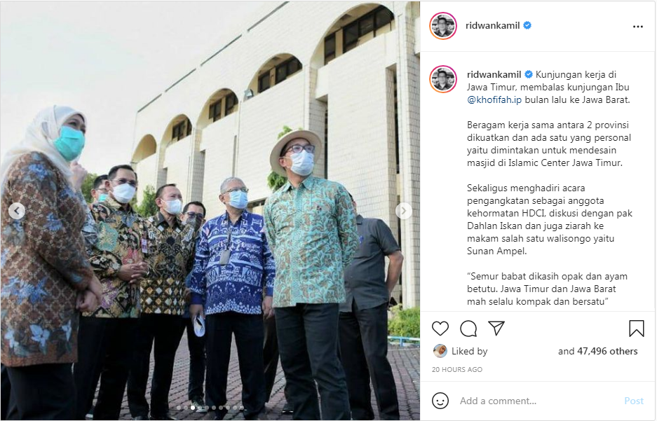 Kunjungan Gubernur Jawa Barat Ridwan Kamil ke Jawa Timur.