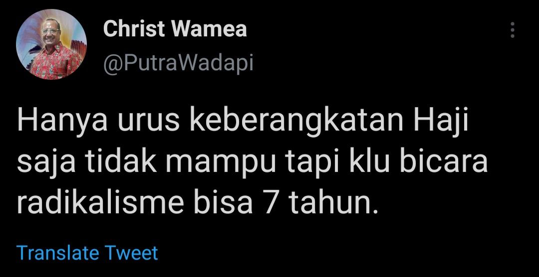 Tangkapan layar cuitan Christ Wamea./Twitter/@PutraWadapi