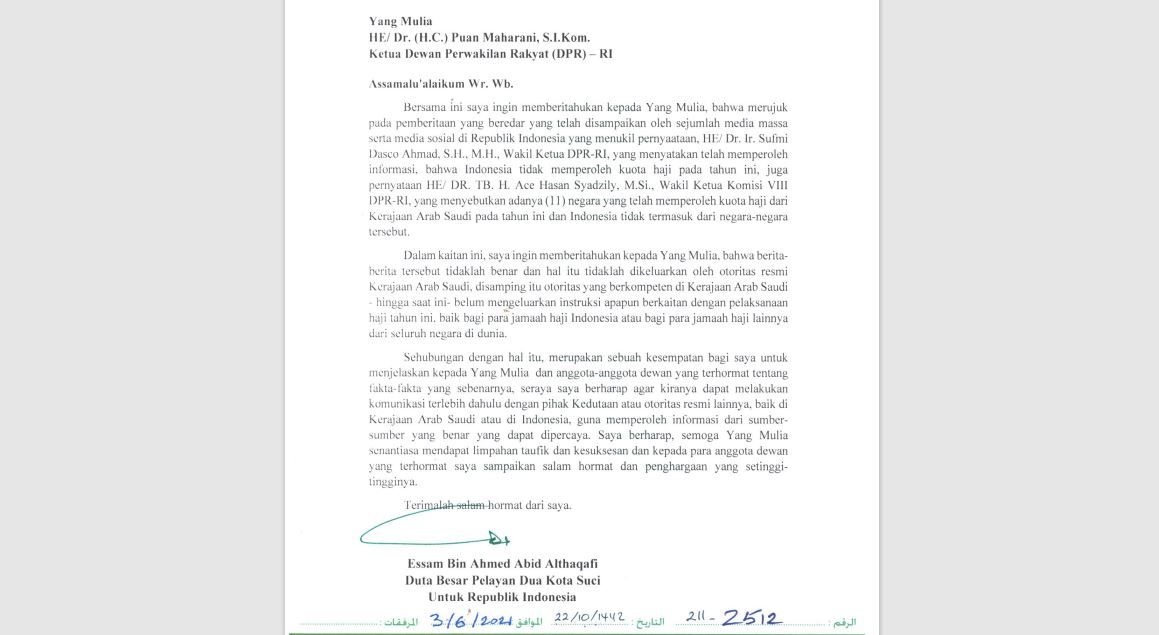 Keterangan resmi Kedutaan Arab Saudi di Indonesia terkait isu bahwa pemerintah Indonesia tidak mendapat kuota haji 2021