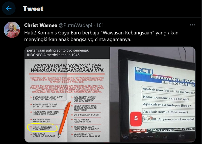 Christ Wamea/Tangkap Layar/Twitter @PutraWadapi