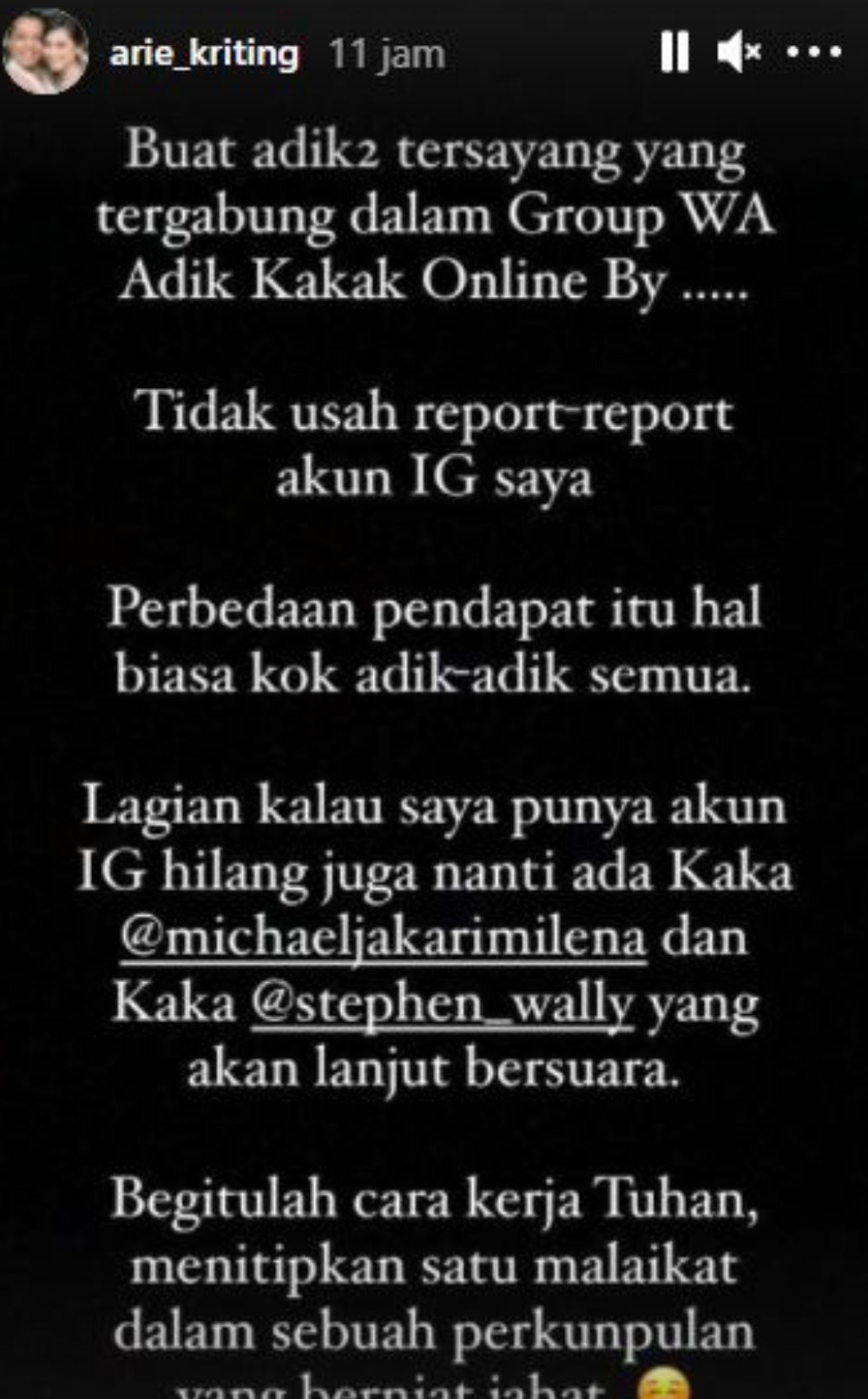 Ramai akun instagram Arie Kriting direport karena diduga menyerang Nagita Slavina yang sedang hamil./instagram @arie_kriting